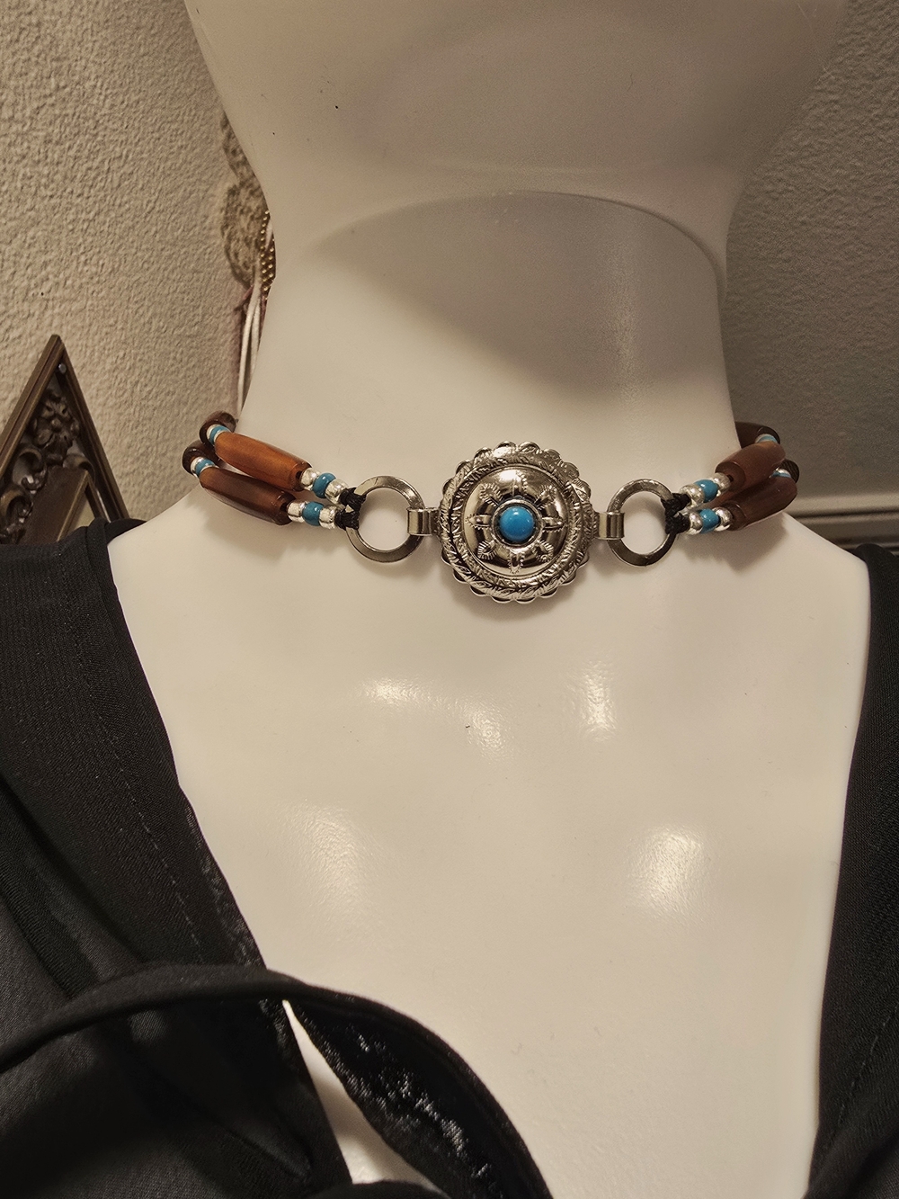 Turquoise Accent Silver Concho Choker Necklace - Women Jewelry